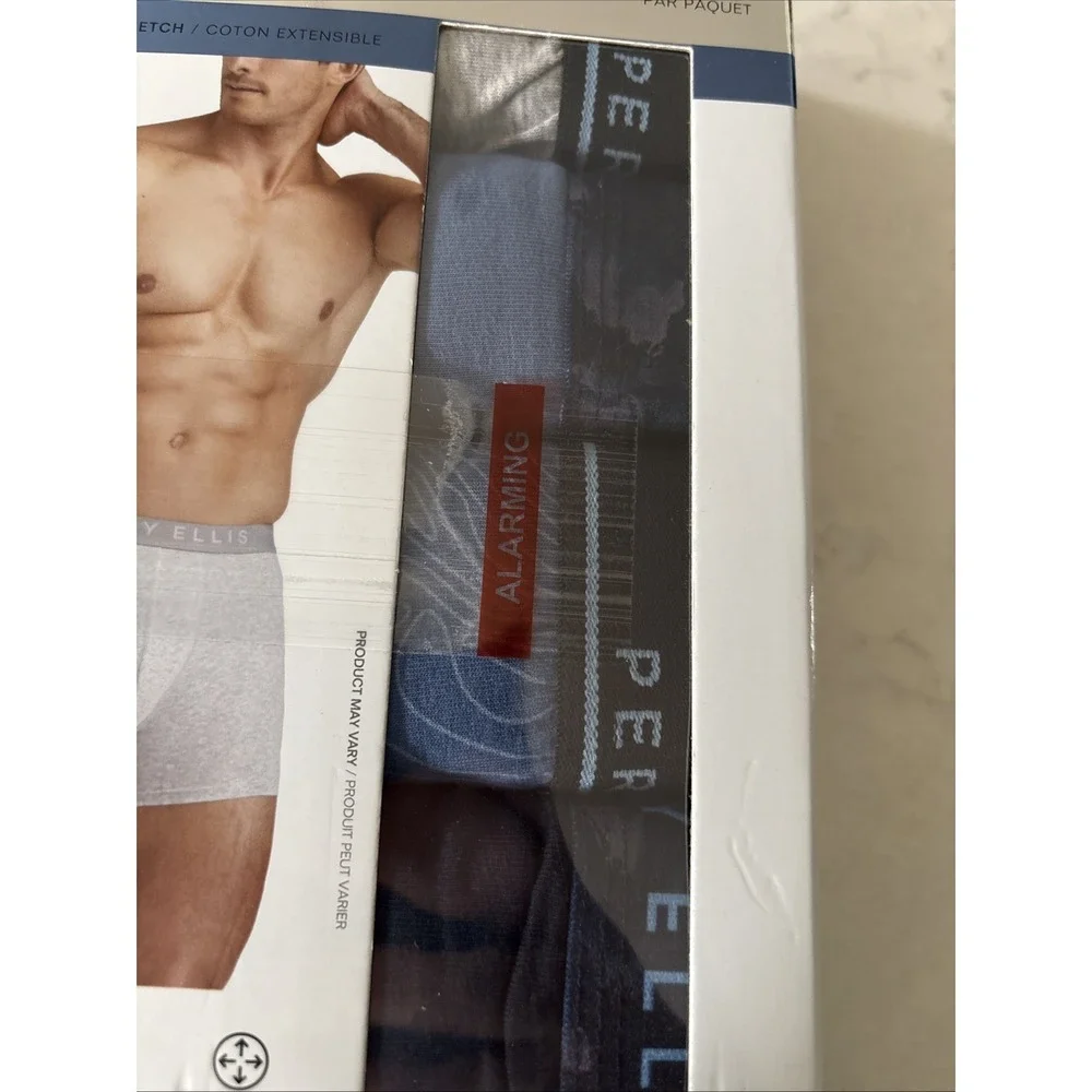 PERRY ELLIS Mens S (28-30)  4 Pack Pairs Boxer Briefs BluesCotton Soft Luxe